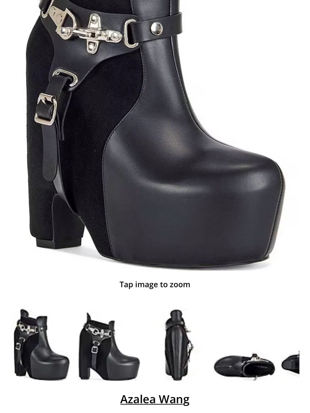 Azalea Wang Black Platform Ankle Boots with Buckle Hardware